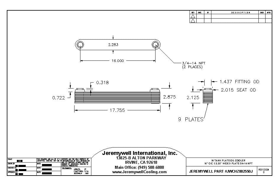 JWCHZ002550J Heavy Duty Mack 9 plate Stainless Steel Radiator Tank Plate 16" on centers